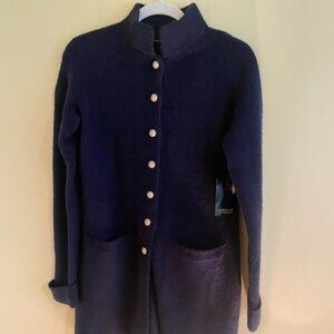 Adrienne Vittadini Navy Blue Button Up Long Jacket Size X-Small NWT